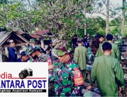 Kompak Dan Semangat, Anggota Koramil 0808/15 Gandusari Gelar Kerja Bakti Pembersihan Lingkungan Di Area TPU