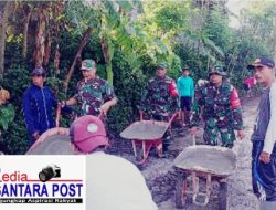 Tingkatkan Semangat Gotong Royong, Anggota Koramil Kesamben Bersama Warga Gelar Kerja Bakti Pengecoran Jalan
