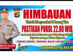 Kapolres Mesuji Memberikan Himbauan Kepada Masyarakat Pastikan Pukul 22.00 Anak- Anak Sudah Ada Di Rumah
